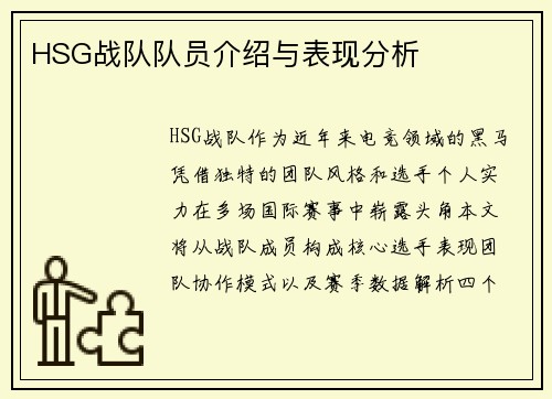 HSG战队队员介绍与表现分析