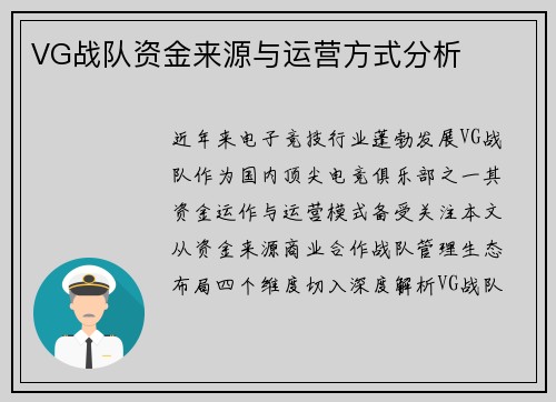 VG战队资金来源与运营方式分析