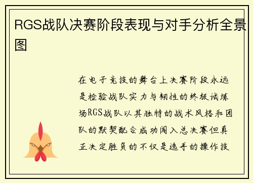 RGS战队决赛阶段表现与对手分析全景图